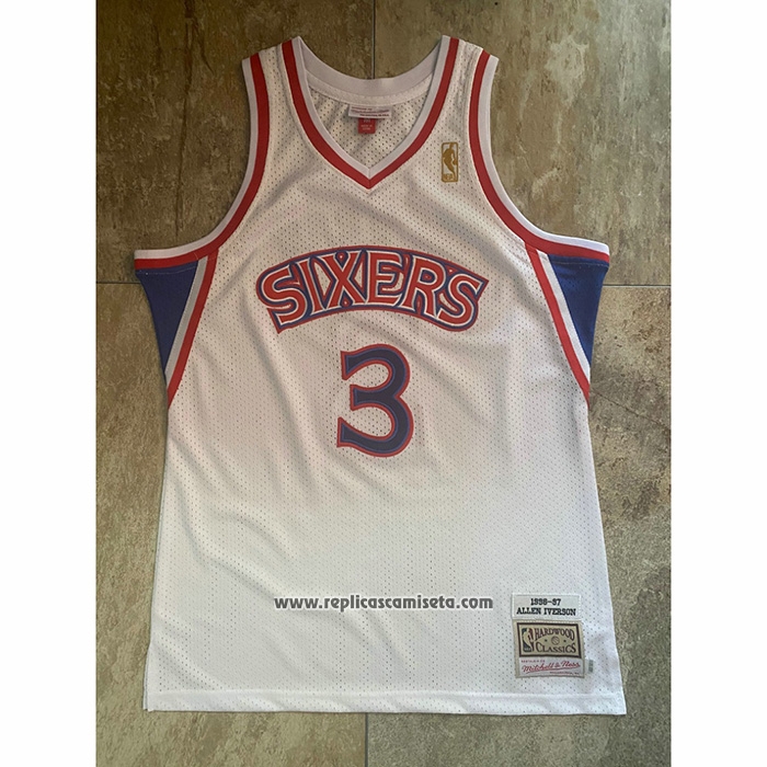 Camiseta Philadelphia 76ers Allen Iverson #3 Mitchell & Ness 1996-97 Blanco